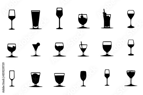 Collection of Wine glasses Silhouettes isolated on a white background