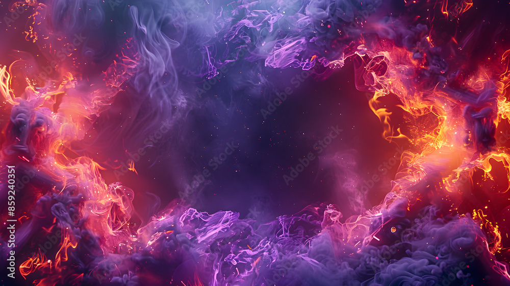 Vibrant Abstract Background with Colorful Smoke and Fiery Elements in a Cosmic Setting Vibrant Abstract Background with Colorful Smoke and Fiery Elements in a Cosmic Setting