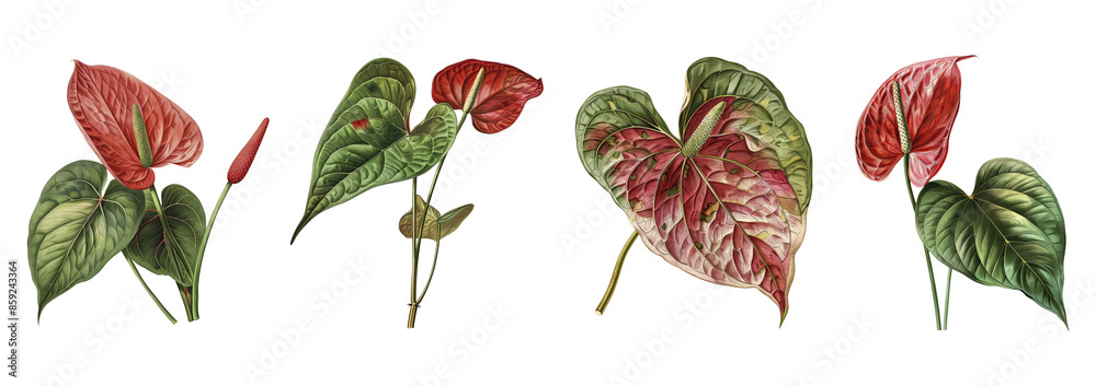 Anthurium flower set on transparent background. Botanical illustration
Anthurium flower set on transparent background. Botanical illustration