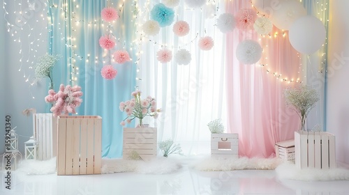 Pastel Decor with White Lights and Fluffy Rugs © Koplexs-Stock