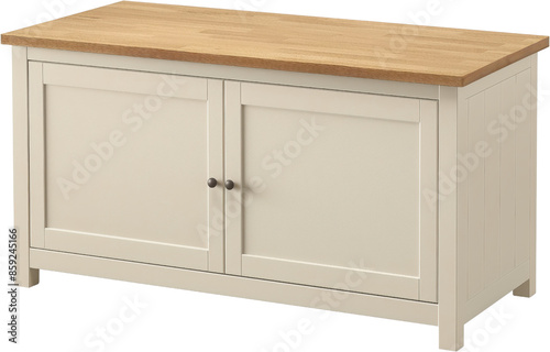 Modern White Wooden Cabinet with Oak Top isolated on white