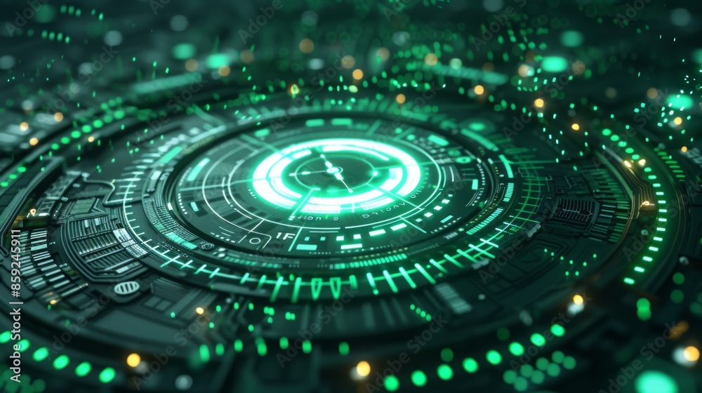 Futuristic Technology Interface with Green Lights Futuristic Technology Interface with Green Lights