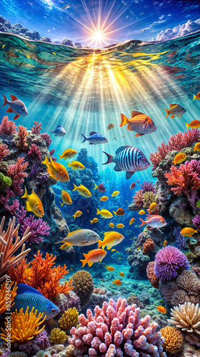 Colorful Underwater Coral Reef with Tropical Fish - Phone Screensave photo