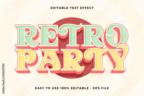 retro party Editable text effect 3d Trendy Cartoon template style vintage vector