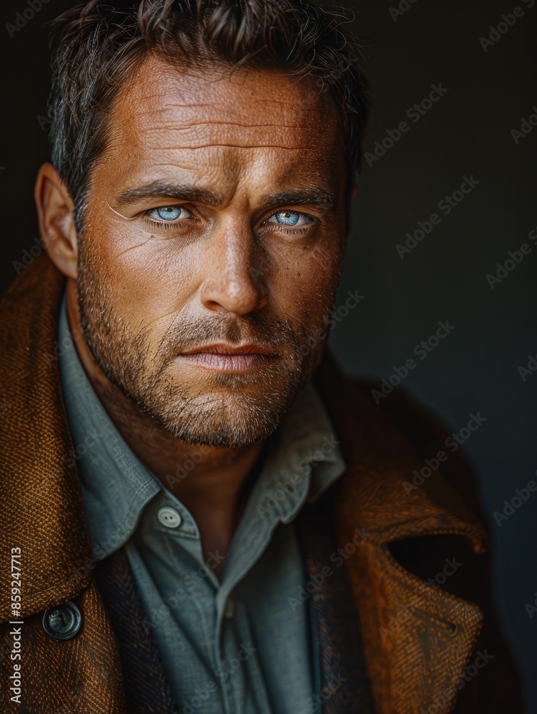 Obraz premium Close-up portrait of a man with intense blue eyes