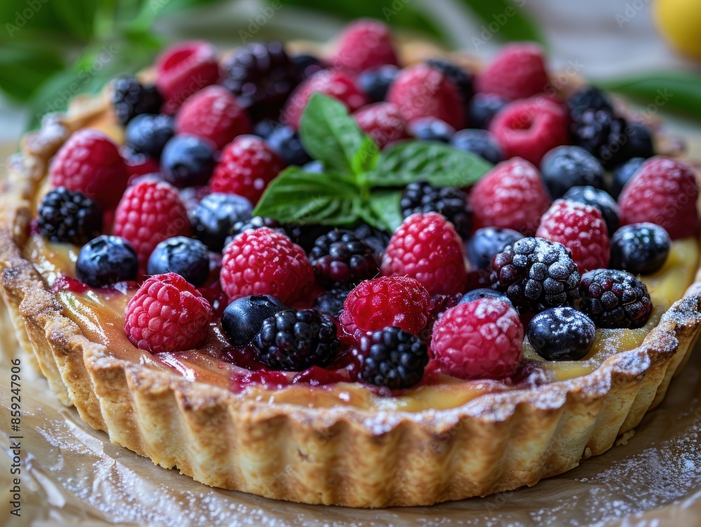 Berry tart with fresh raspberries, blueberries, blackberries, and lemon Berry tart with fresh raspberries, blueberries, blackberries, and lemon