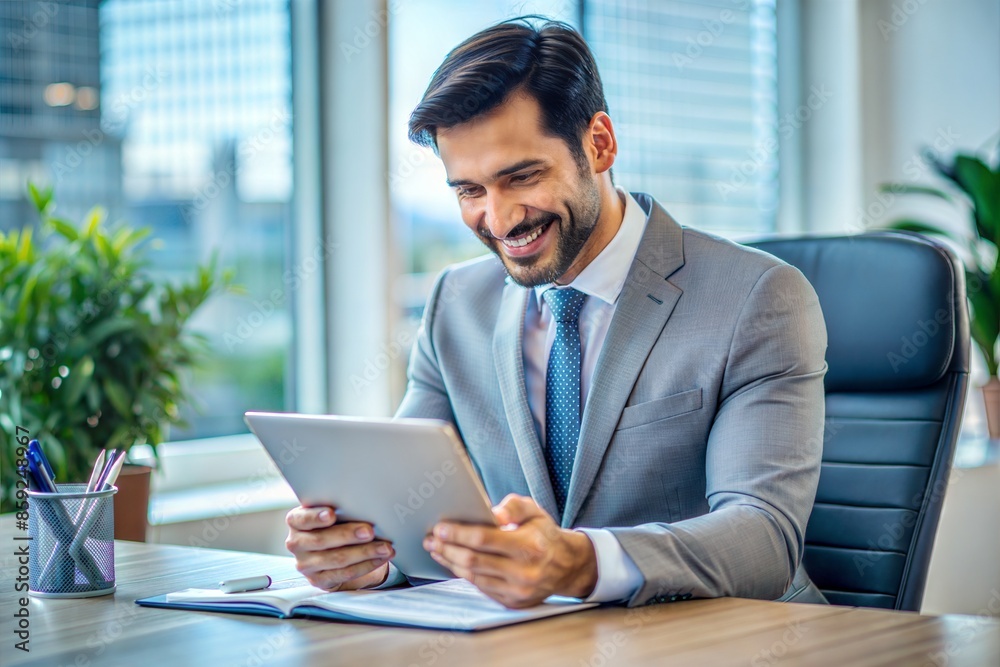 smiling businessman working in the office. smiling businessman working in the office.