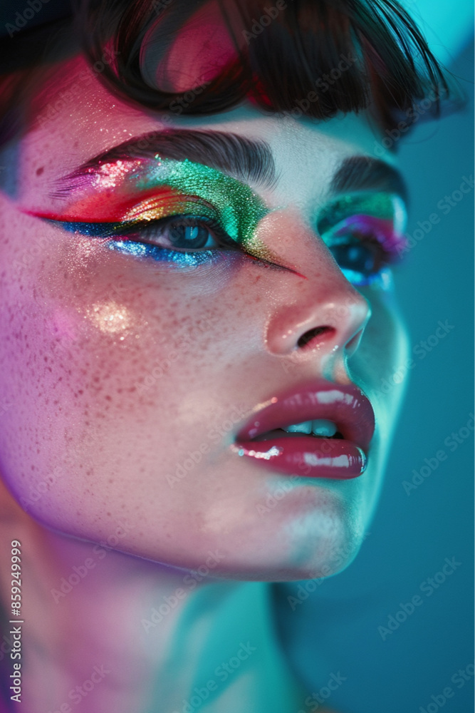 editorial headshot of a beautiful brunette irish model wearing graphic makeup editorial headshot of a beautiful brunette irish model wearing graphic makeup