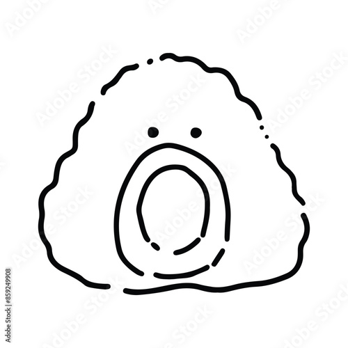 Cute cartoon food character. Cute Onigiri Outline. Funny rice with nori wrap and cute face, cartoon Japanese food mascot, onigiri sticker vector illustration