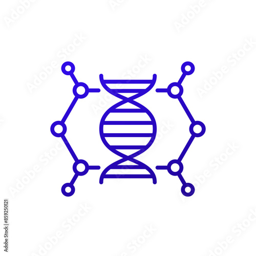 Biomaterial icon with molecule and dna, line vector design