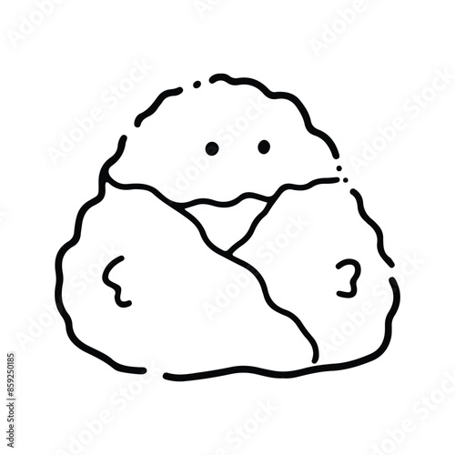 Cute cartoon food character. Cute Onigiri Outline. Funny rice with nori wrap and cute face, cartoon Japanese food mascot, onigiri sticker vector illustration