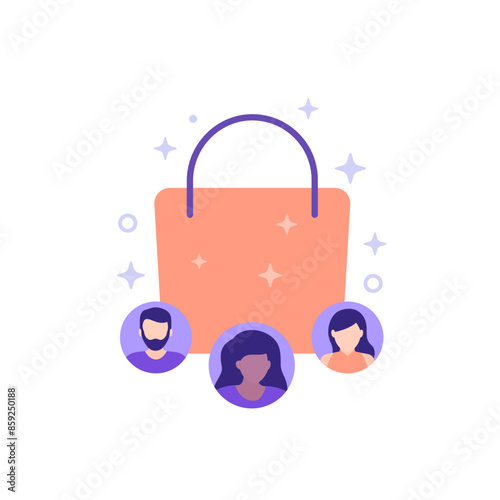 customers and shopping bag vector illustration