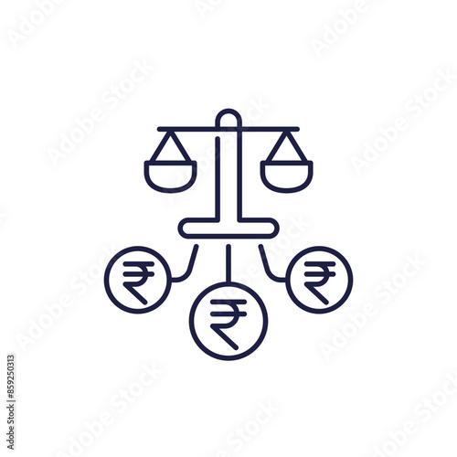 legal costs line icon with rupee