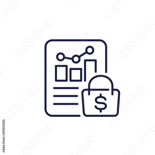sales report line icon with shopping bag and graph