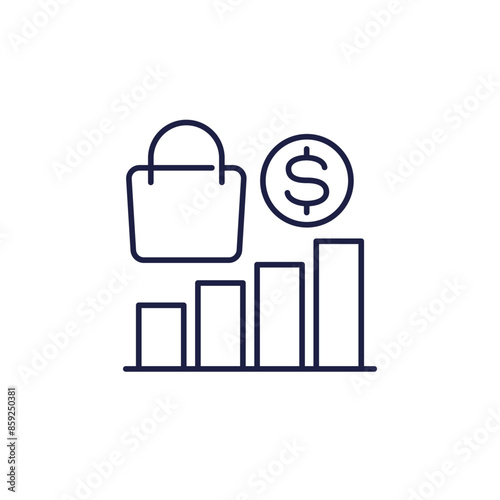 sales graph line icon with a shopping bag