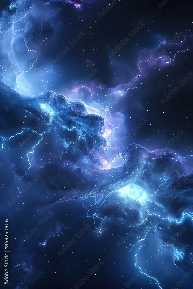 Cosmic Lightning Surging Across a Dramatic Starry Night Sky in 3D Render Cosmic Lightning Surging Across a Dramatic Starry Night Sky in 3D Render