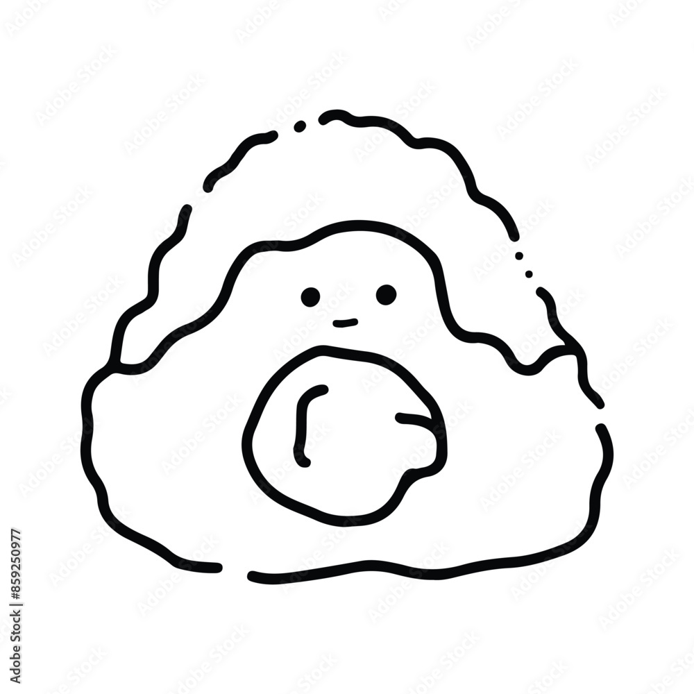Cute cartoon food character. Cute Onigiri Outline. Funny rice with nori wrap and cute face, cartoon Japanese food mascot, onigiri sticker vector illustration Cute cartoon food character. Cute Onigiri Outline. Funny rice with nori wrap and cute face, cartoon Japanese food mascot, onigiri sticker vector illustration