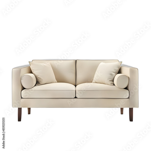 Isolated Warm Ivory Linen Loveseat on a Transparent Background Png, 3d Sofa, Minimalist Interior Furniture Decor