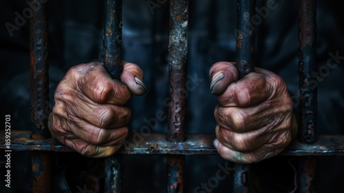 person's hands clenching the bars of their prison cell, symbolizing limited freedom