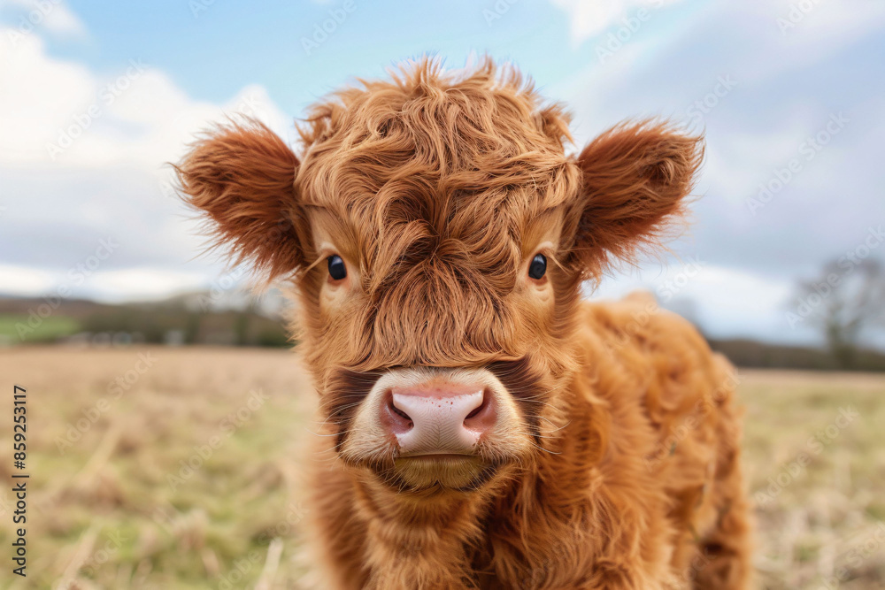 a brown cow standing in a field with a sky background a brown cow standing in a field with a sky background