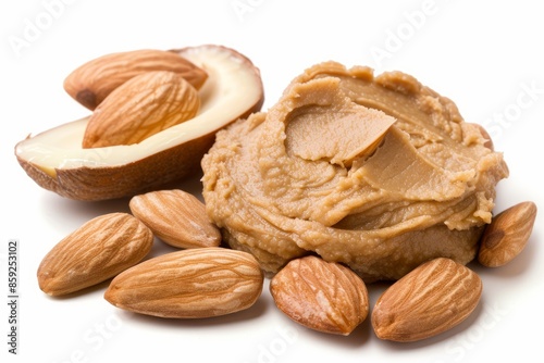 Almond butter photo on white isolated background