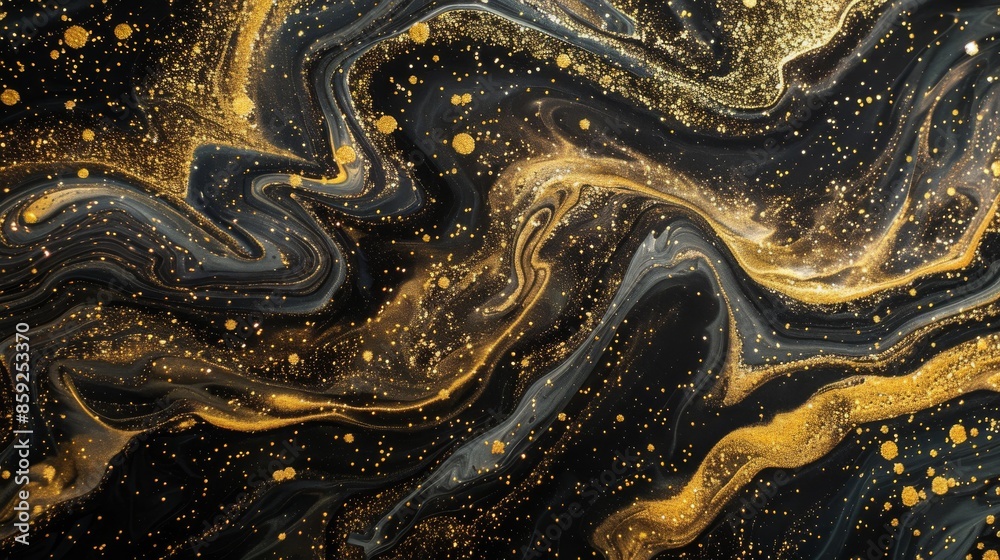 Abstract Swirling Gold and Black Marble Texture