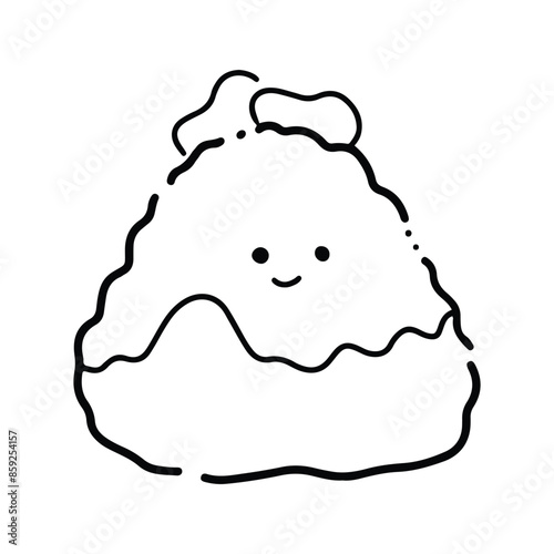 Cute cartoon food character. Cute Onigiri Outline. Funny rice with nori wrap and cute face, cartoon Japanese food mascot, onigiri sticker vector illustration