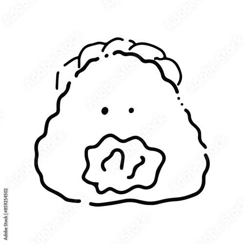 Cute cartoon food character. Cute Onigiri Outline. Funny rice with nori wrap and cute face, cartoon Japanese food mascot, onigiri sticker vector illustration