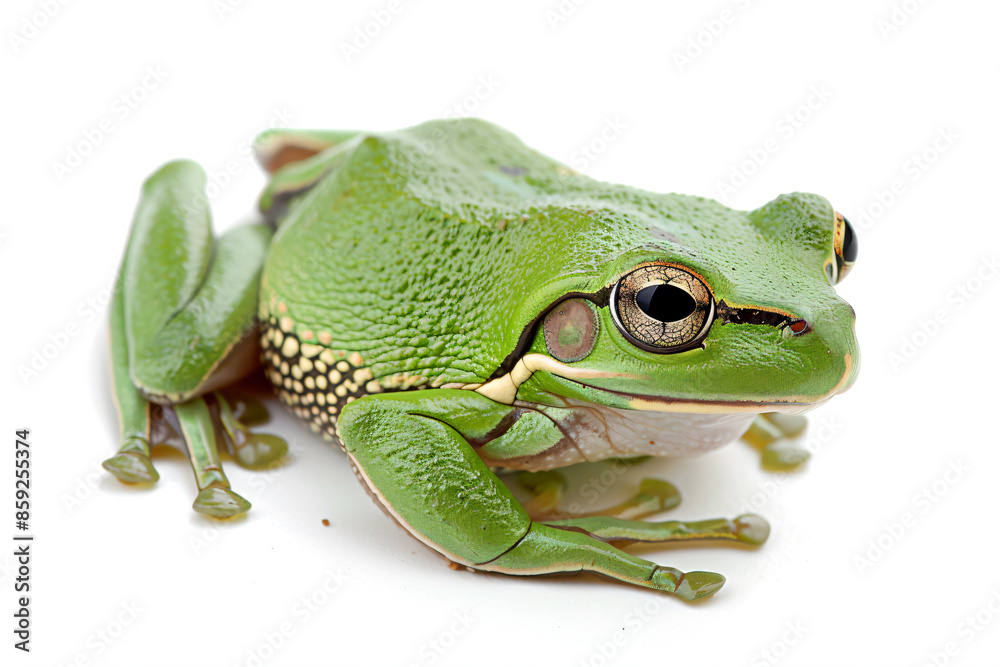 Obraz premium a green frog sitting on top of a white surface