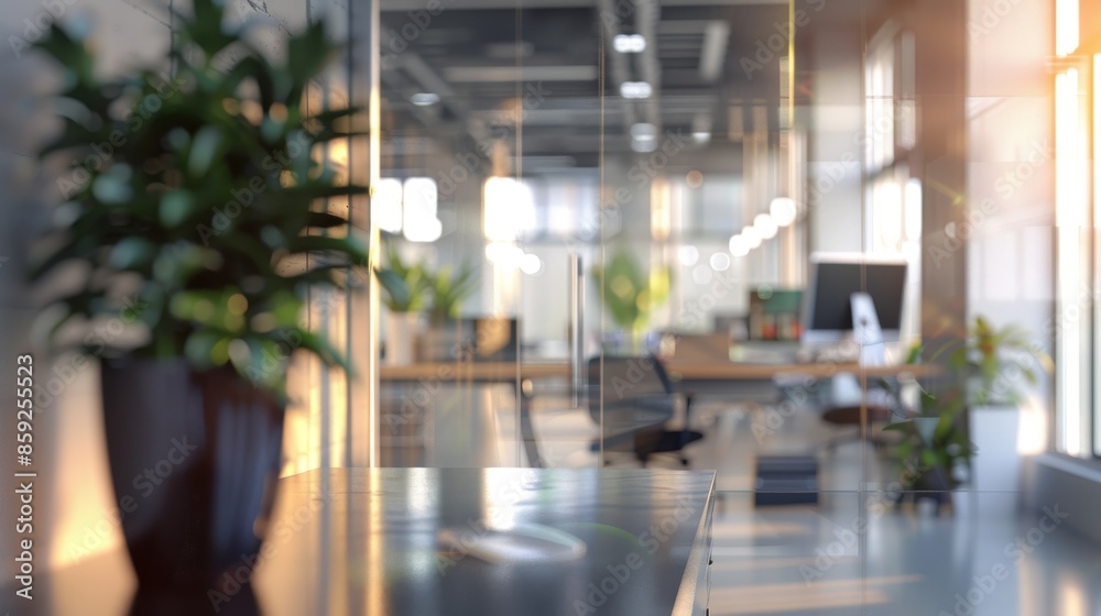 Modern Office Interior with Glass Partitions and Natural Light Modern Office Interior with Glass Partitions and Natural Light