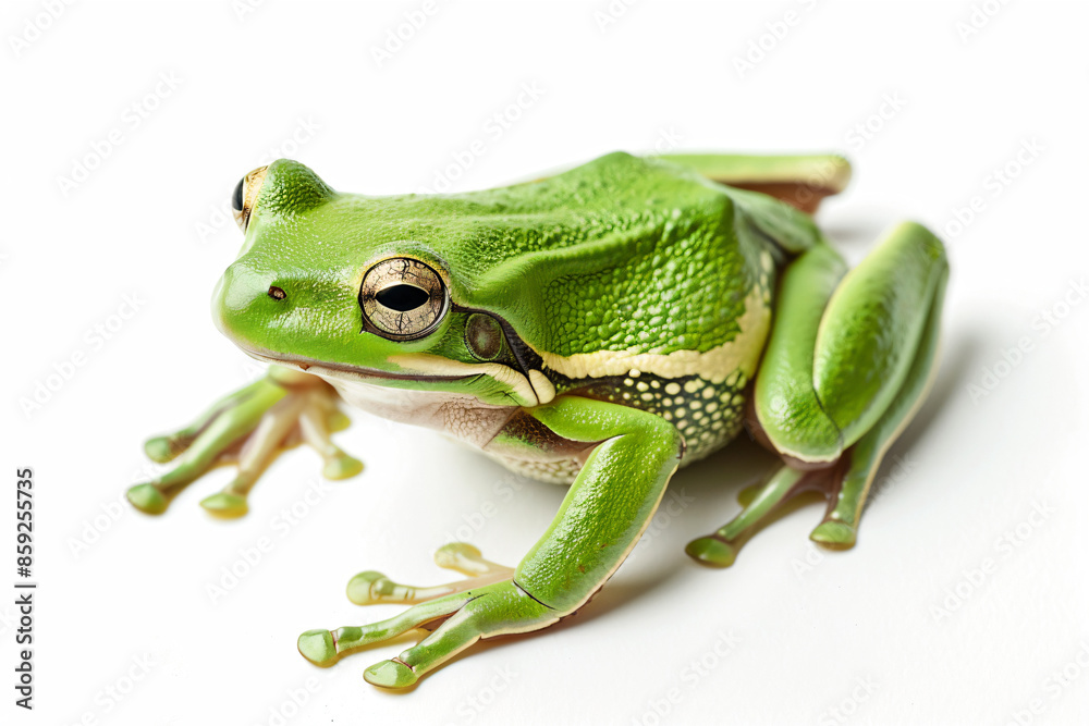 Obraz premium a green frog sitting on a white surface