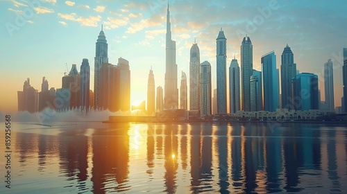 Dubai Skyline at Sunset, a Stunning Urban Landscape