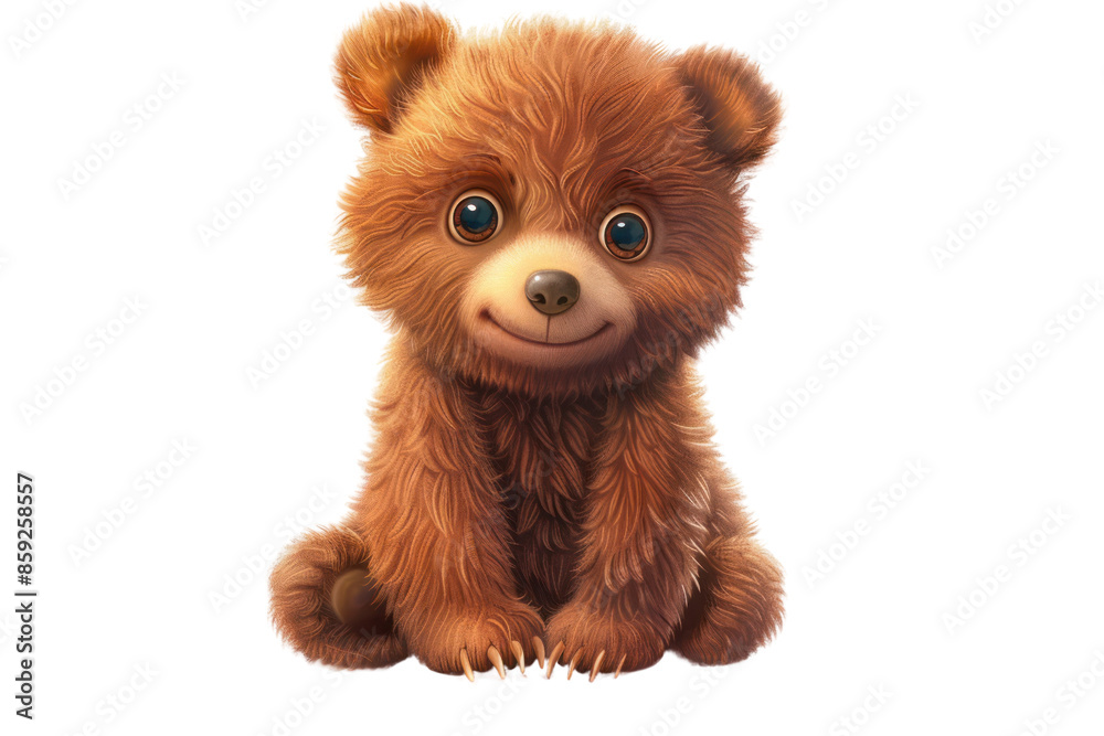 Fototapeta premium Adorable baby bear with soft fur, big eyes, and a cute expression. Perfect for children's stories, illustrations, and animal-themed designs.