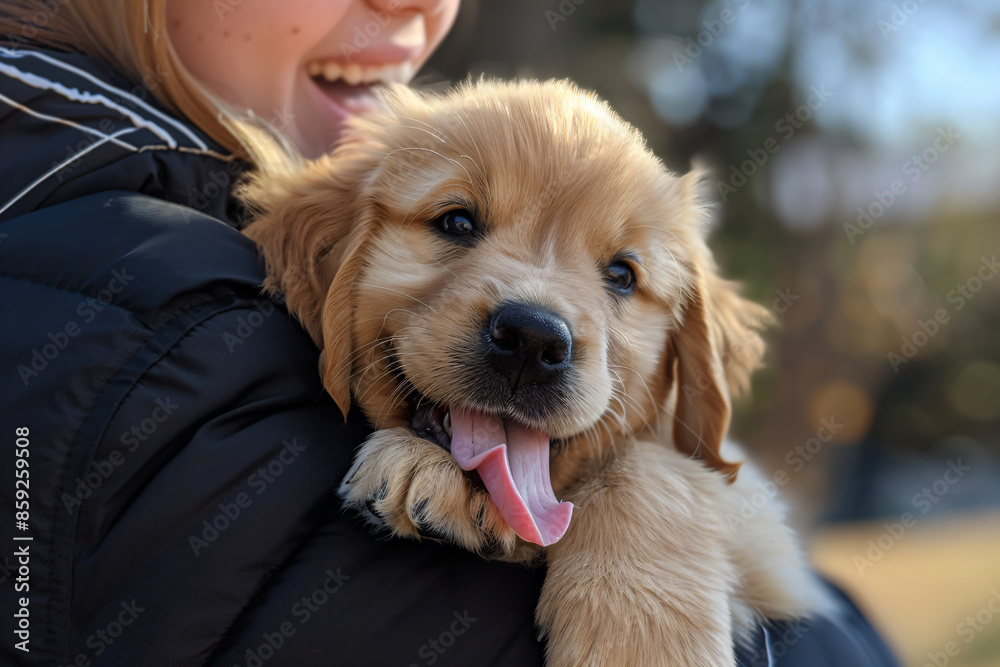 a woman holding a puppy in her arms a woman holding a puppy in her arms