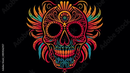 skull with wings and flowers