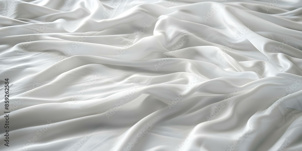 Soft white polyester sheets for cozy bed with elegant crumpled texture. Concept Bedding, Cozy Home Decor, Crumpled Texture, Bedroom Essentials Soft white polyester sheets for cozy bed with elegant crumpled texture. Concept Bedding, Cozy Home Decor, Crumpled Texture, Bedroom Essentials