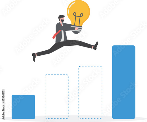 illustration Businessman Jump Through The Gap In Growth Chart