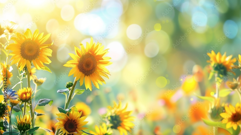 Obraz premium Sunflowers in a Meadow with a Sunny Glow