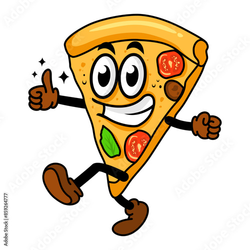 pizza vintage cartoon vector illustration, Design element for logo, poster, card, banner, emblem, t shirt. Vector illustration