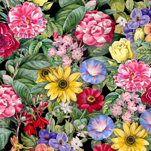 Colorful Blooming Flowers. Floral Background