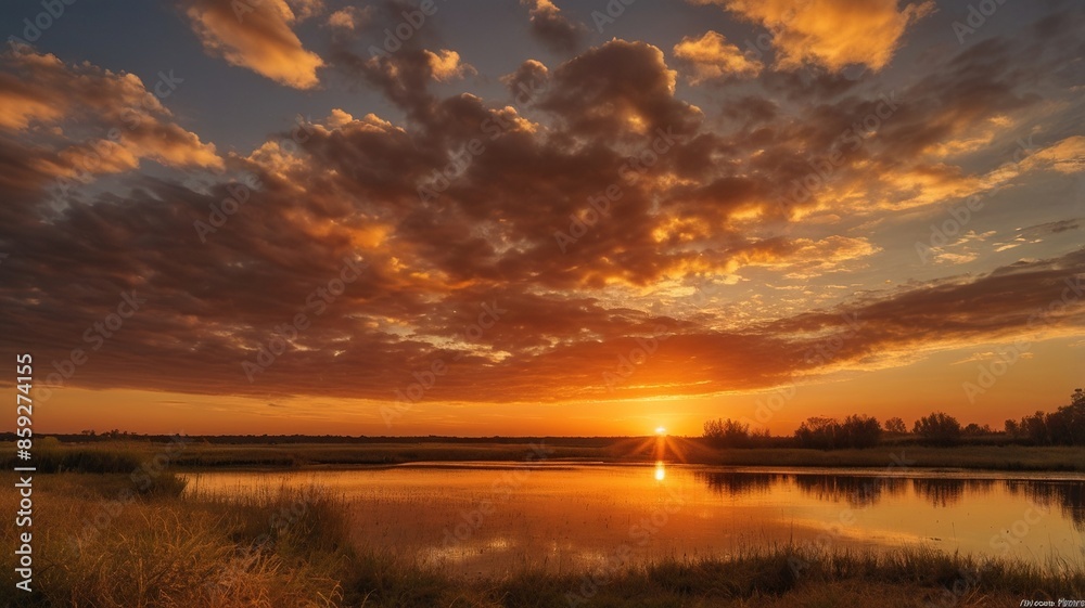 Obraz premium sky bathed in special warmth, featuring rich orange and golden hues. The sky is ablaze with the warm, glowing colors of sunset