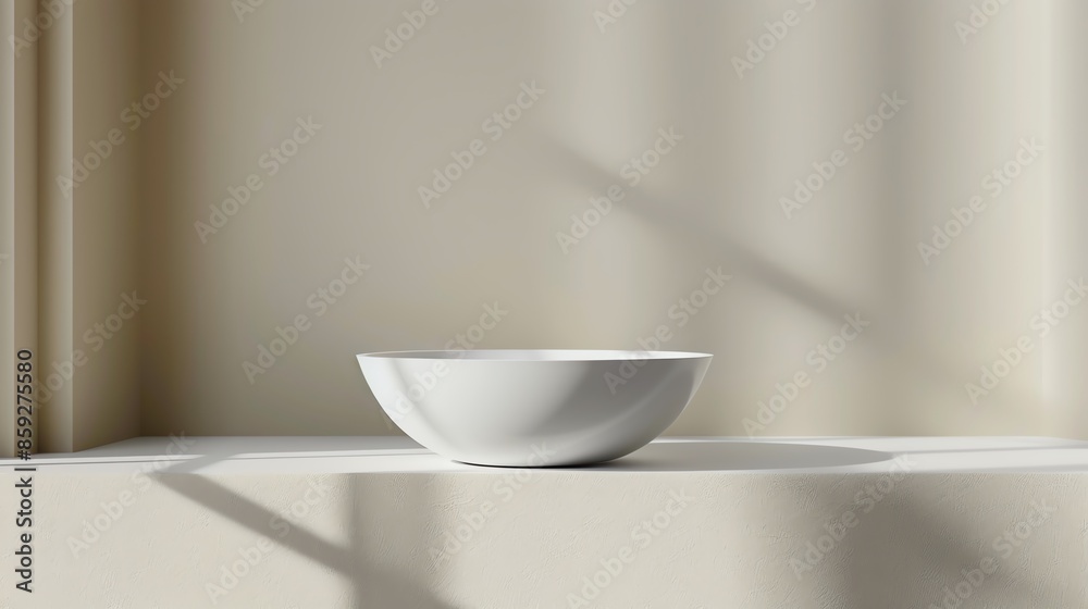 Empty white bowl on a white surface with light and shadow. Empty white bowl on a white surface with light and shadow.