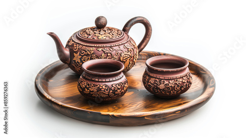 tea set isolated on a white background. Tea ceremony. Created with Generative AI technology.