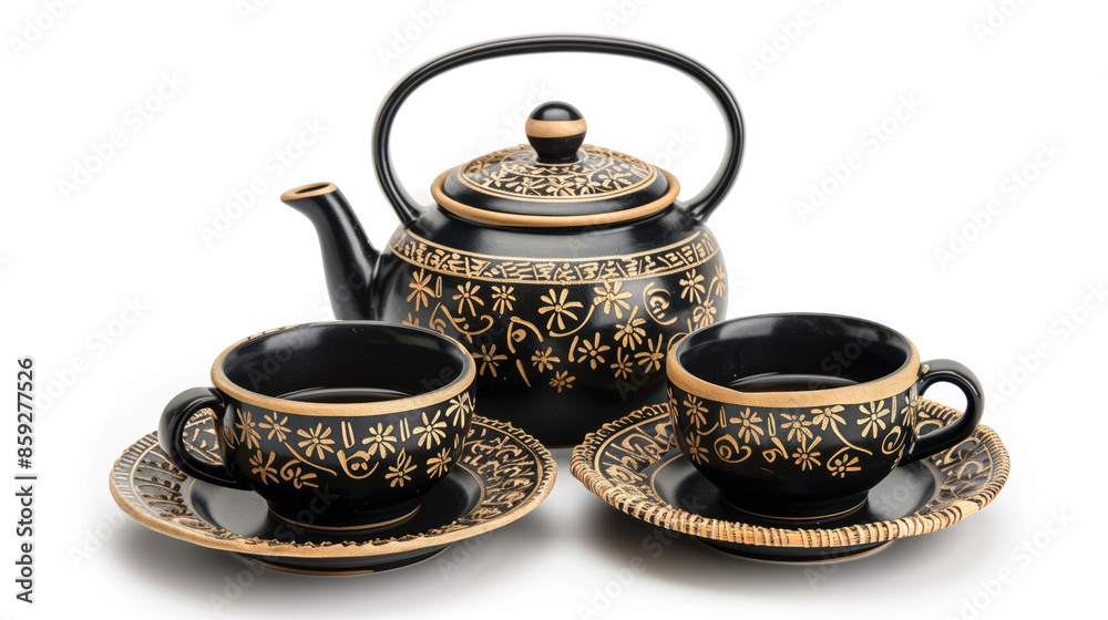 tea set isolated on a white background. Tea ceremony. Created with Generative AI technology. tea set isolated on a white background. Tea ceremony. Created with Generative AI technology.