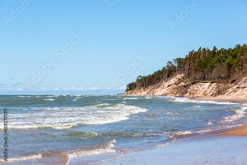 Fototapeta Naklejka Na Ścianę i Meble -  Staldzene steep coast beach at the Baltic sea in June in summer in Ventspils in Latvia
