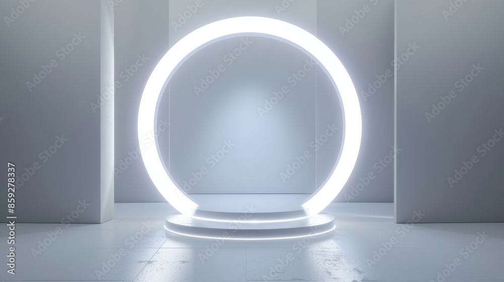 White Circular Platform with Neon Lights White Circular Platform with Neon Lights