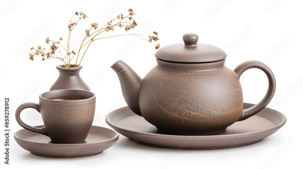 tea set isolated on a white background. Tea ceremony. Created with Generative AI technology. tea set isolated on a white background. Tea ceremony. Created with Generative AI technology.