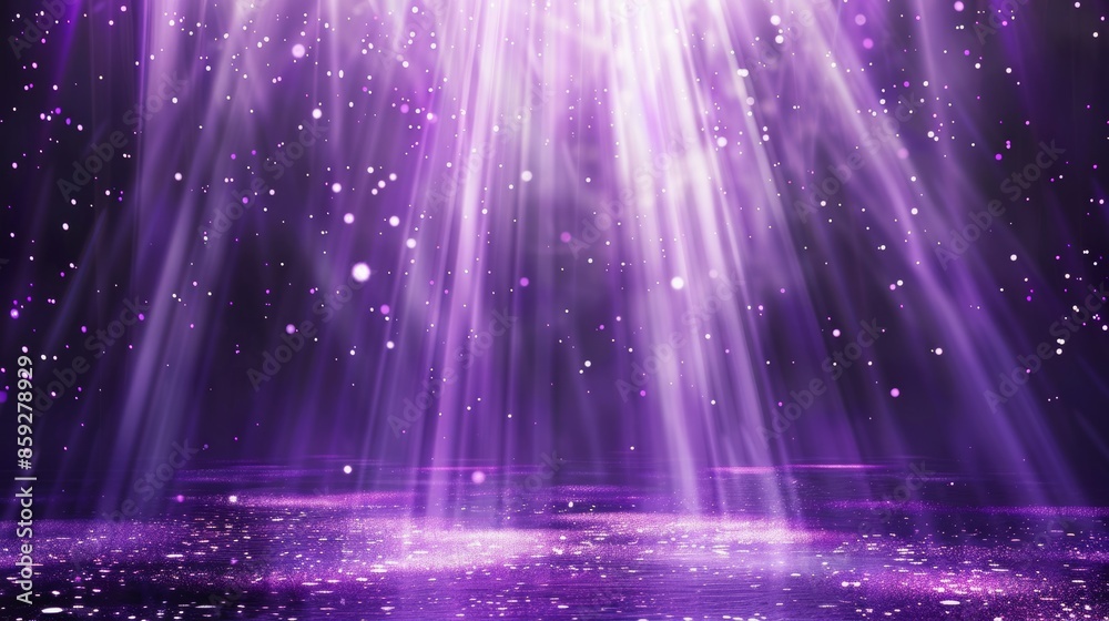 Purple light rays shining on water with floating particles Purple light rays shining on water with floating particles