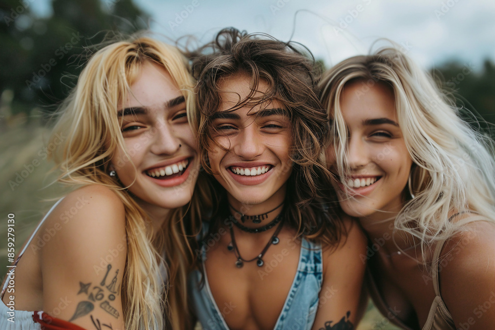 AI generated picture of lovely happy people together having fun outdoors
