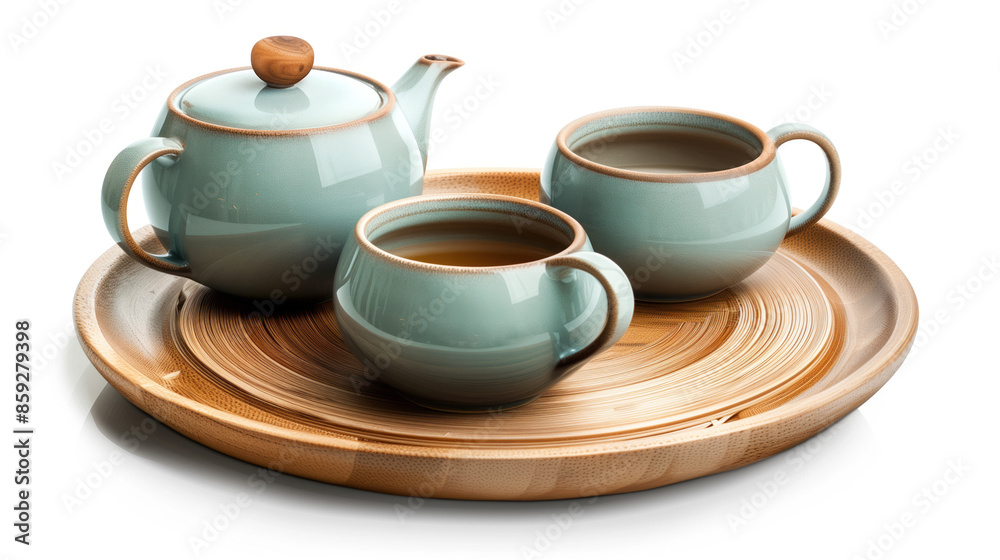 tea set isolated on a white background. Tea ceremony. Created with Generative AI technology.
